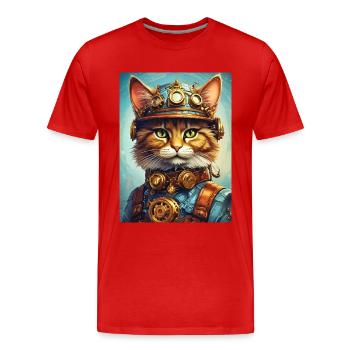 Steampunk Cat 1.15 - Men's Premium Organic T-Shirt - red - Front - Damien (186cm)