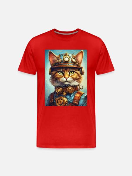 Chat steampunk 1.15 - T-shirt bio Premium Homme - rouge