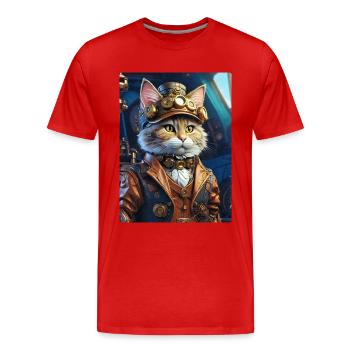 Steampunk Cat 1.14 - Men's Premium Organic T-Shirt - red - Front - Damien (186cm)