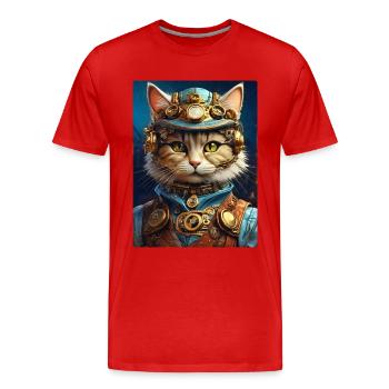 Steampunk Cat 1.10 - Men's Premium Organic T-Shirt - red - Front - Damien (186cm)