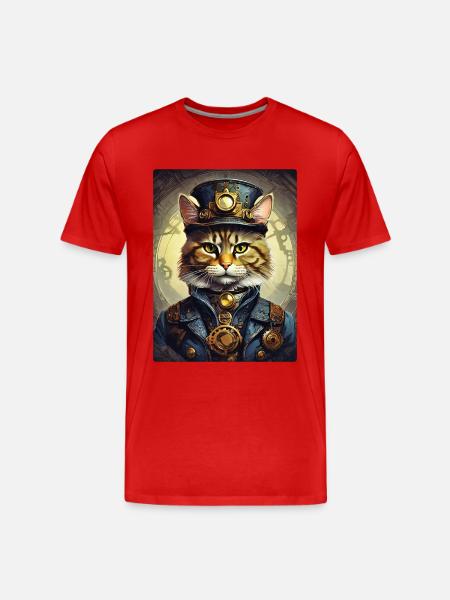 Steampunk Cat 1.19 - Men's Premium Organic T-Shirt - red