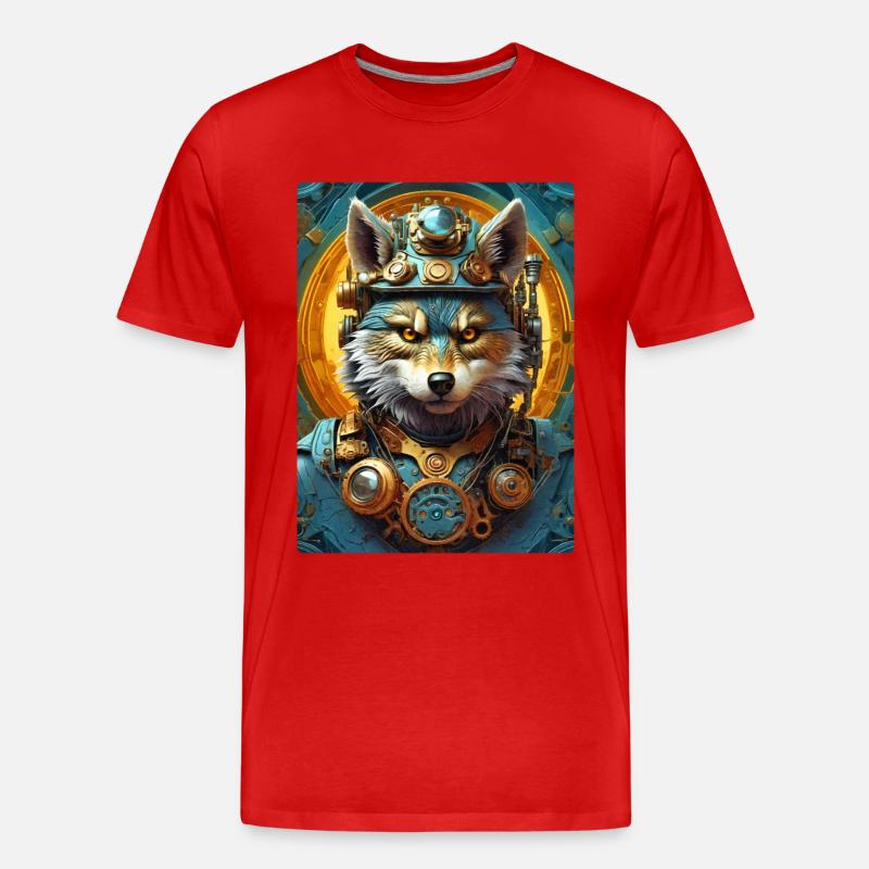 Steampunk Wolf 1.1 - Männer Premium Bio T-Shirt - Rot