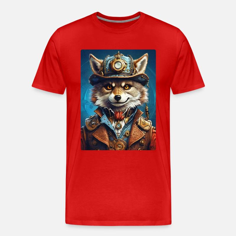 Steampunk Wolf 1.15 - Männer Premium Bio T-Shirt - Rot