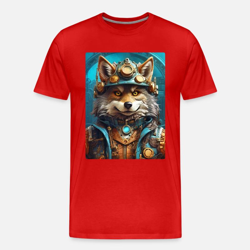 Steampunk Wolf 1.20 - Männer Premium Bio T-Shirt - Rot