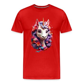 Einhorn Unicorn V1 24 09 - Männer Premium Bio T-Shirt - Rot - Vorne - Damien (186cm)