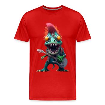 Dinosaurier Musiker Dino Gitarre Metal - Männer Premium Bio T-Shirt - Rot - Vorne - Damien (186cm)