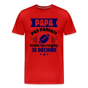 Papa pas parfait, mais au rugby je déchire - T-shirt bio Premium Homme - rouge - Devant - Damien (186cm)