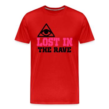 perdu dans la rave - T-shirt bio Premium Homme - rouge - Devant - Damien (186cm)