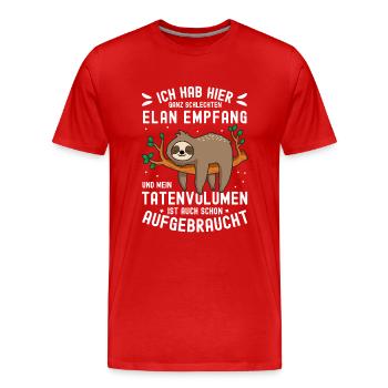 Ich hab hier ganz schlechten Elan Empfang Faultier - Männer Premium Bio T-Shirt - Rot - Vorne - Damien (186cm)