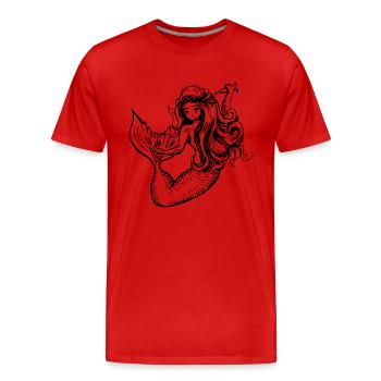 Schwarze Tuschezeichnung der Meerjungfrau - Männer Premium Bio T-Shirt - Rot - Vorne - Damien (186cm)