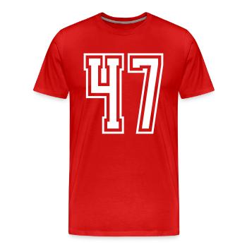 47 Numéro de numéro - T-shirt bio Premium Homme - rouge - Devant - Damien (186cm)