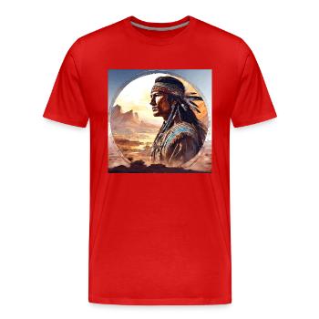 Indien, Portrait, Paysage, Cercle, Côté, Aquarelle - T-shirt bio Premium Homme - rouge - Devant - Damien (186cm)