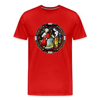 kirchenfenster heiliger am brunnen - Männer Premium Bio T-Shirt - Rot - Vorne - Damien (186cm)
