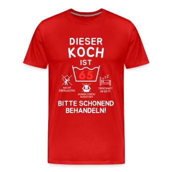 Dieser Koch ist 65. Schonend behandeln - Männer Premium Bio T-Shirt - Rot - Vorne - Damien (186cm)
