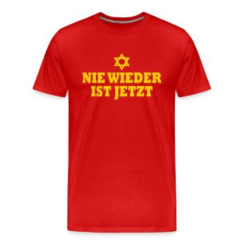 Never again is now - Men's Premium Organic T-Shirt - red - Front - Damien (186cm)