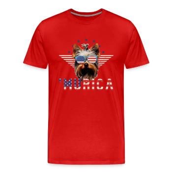Yorkshire Terrier Sonnenbrille Murica Amerika - Männer Premium Bio T-Shirt - Rot - Vorne - Damien (186cm)