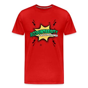 La responsabilité est mon superpouvoir - T-shirt bio Premium Homme - rouge - Devant - Damien (186cm)