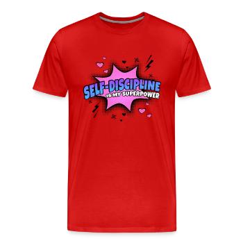 La maîtrise de soi est mon superpouvoir - T-shirt bio Premium Homme - rouge - Devant - Damien (186cm)