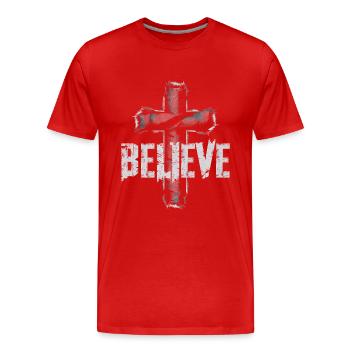 Believe Christen Christ Kreuz Religion Geschenk - Männer Premium Bio T-Shirt - Rot - Vorne - Damien (186cm)