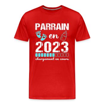 Parrain en 2023 annonce naissance bébé cadeau - T-shirt bio Premium Homme - rouge - Devant - Damien (186cm)