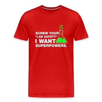 Lustiges Labor-Sicherheits-Wissenschafts-Aussenseiter-Spaß-T-Shirt - Männer Premium Bio T-Shirt - Rot - Vorne - Damien (186cm)