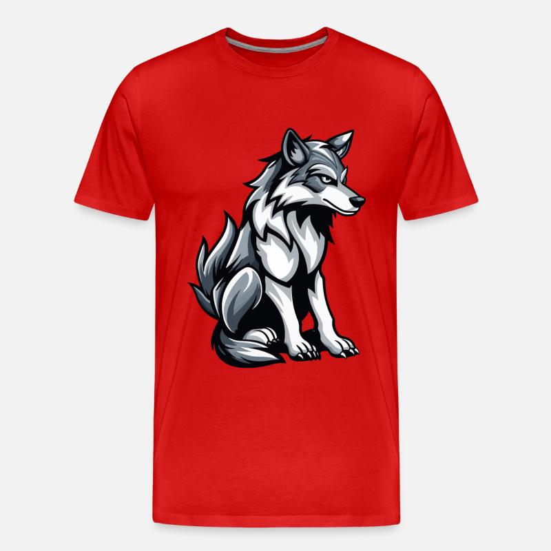 Wolf Comic - Männer Premium Bio T-Shirt - Rot