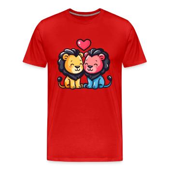 Löwe Paar Liebe Valentinstag - Männer Premium Bio T-Shirt - Rot - Vorne - Damien (186cm)