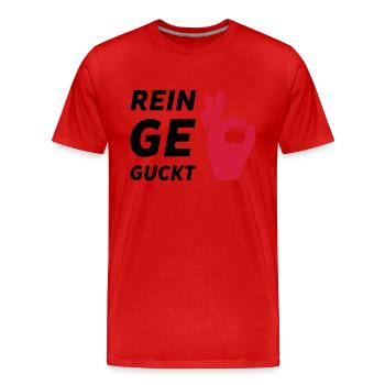 REINGEGUCKT DU LAUCH - LOCH SPIEL - Männer Premium Bio T-Shirt - Rot - Vorne - Damien (186cm)
