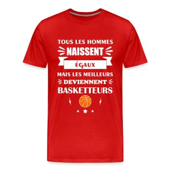 Tous les hommes naissent égaux basket, basketball - T-shirt bio Premium Homme - rouge - Devant - Damien (186cm)