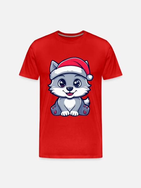 Wolf Weihnachten Niedlich - Männer Premium Bio T-Shirt - Rot