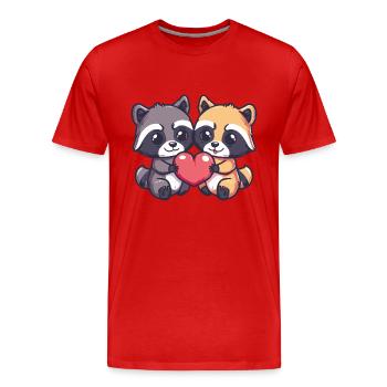 Waschbär Paar Liebe Valentinstag - Männer Premium Bio T-Shirt - Rot - Vorne - Damien (186cm)