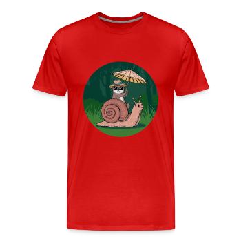 Drôle de loutre avec parasol assis sur l’escargot - T-shirt bio Premium Homme - rouge - Devant - Damien (186cm)