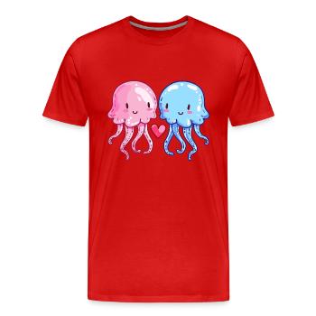 Qualle Paar Liebe Valentinstag - Männer Premium Bio T-Shirt - Rot - Vorne - Damien (186cm)