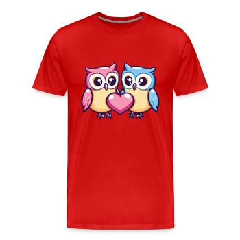 Eule Paar Liebe Valentinstag - Männer Premium Bio T-Shirt - Rot - Vorne - Damien (186cm)