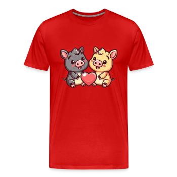 Schwein Paar Liebe Valentinstag - Männer Premium Bio T-Shirt - Rot - Vorne - Damien (186cm)
