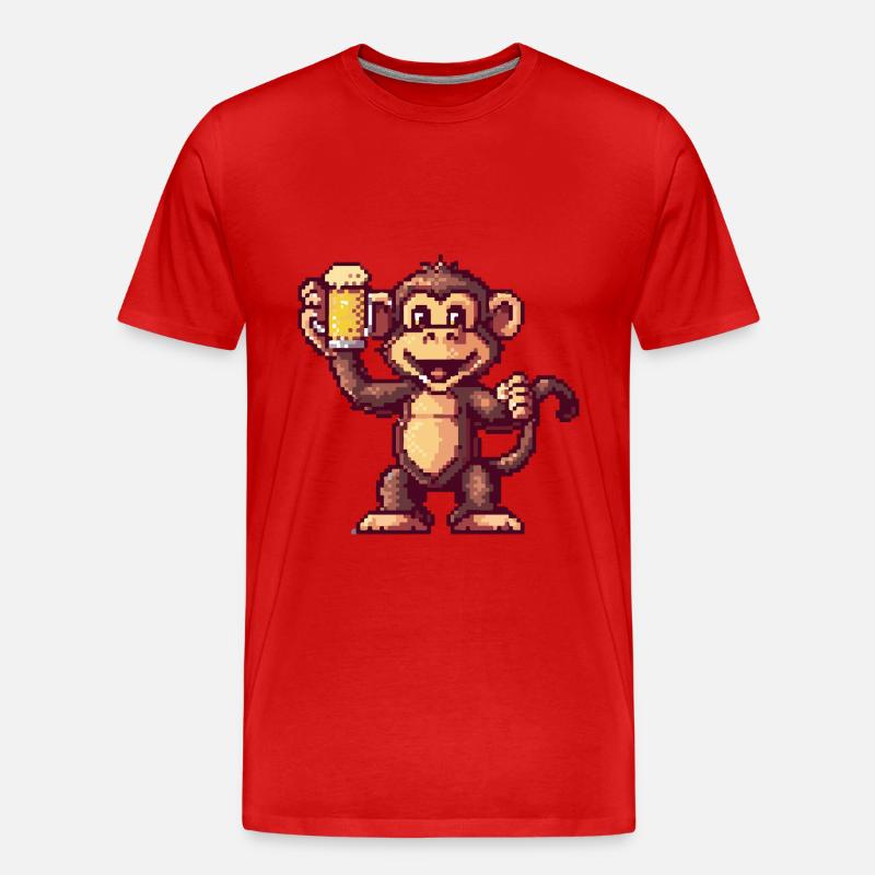 Affe Pixel Bier - Männer Premium Bio T-Shirt - Rot