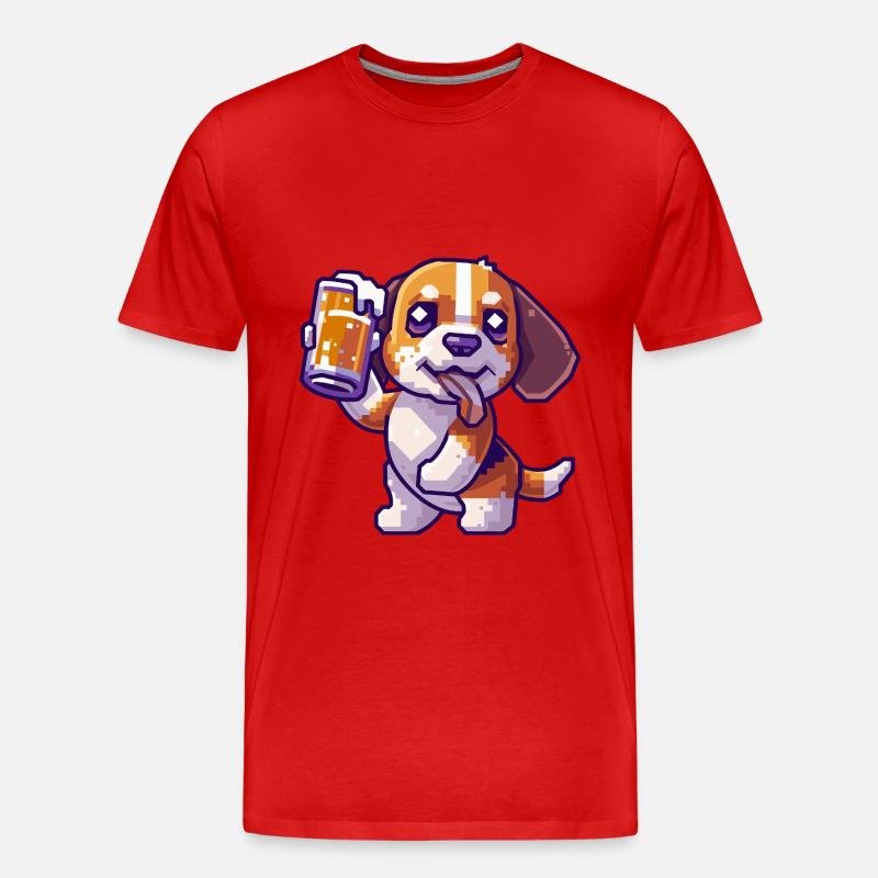 Beagle Hunde Pixel Bier - Männer Premium Bio T-Shirt - Rot