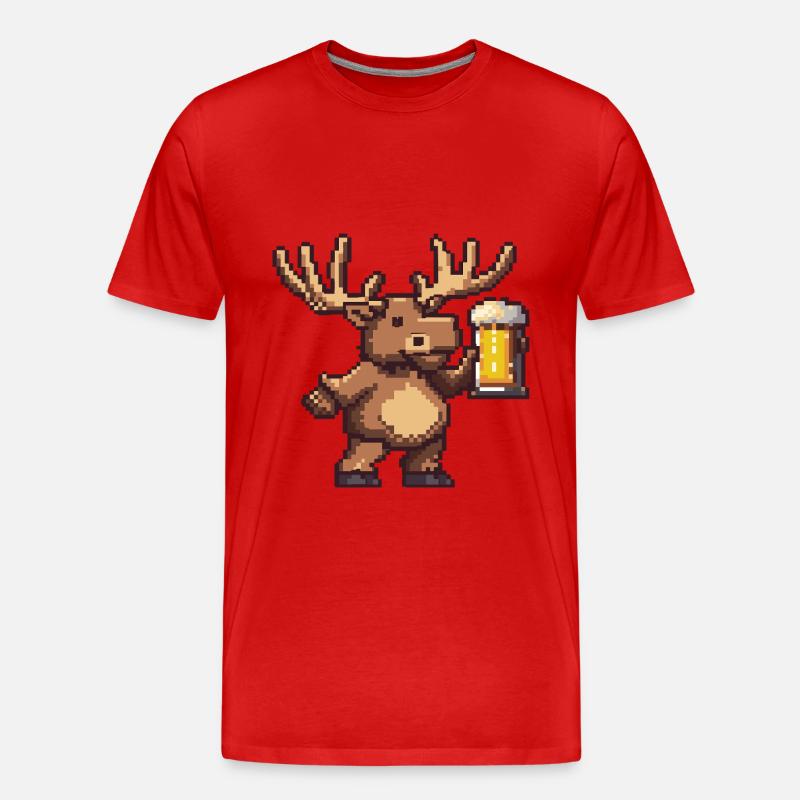 Elch Pixel Bier - Männer Premium Bio T-Shirt - Rot