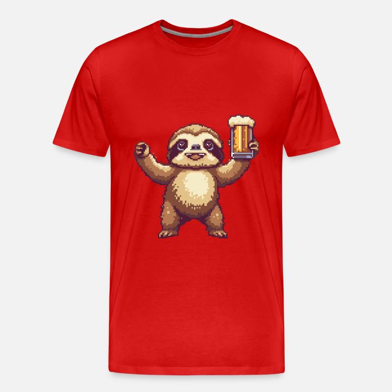 Faultier Pixel Bier - Männer Premium Bio T-Shirt - Rot