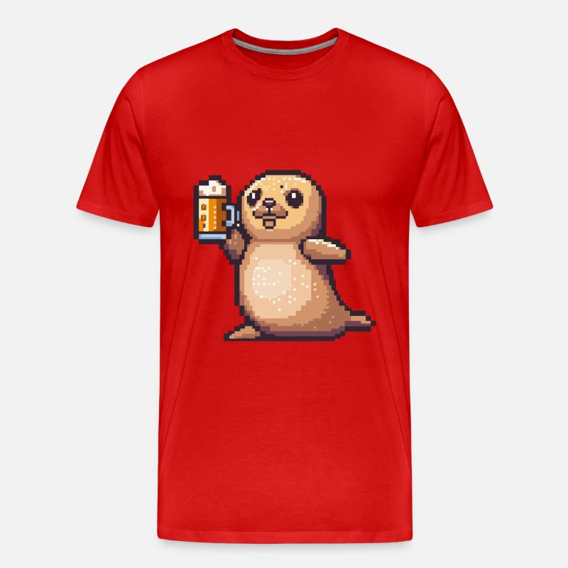 Robbe Tier Pixel Bier - Männer Premium Bio T-Shirt - Rot