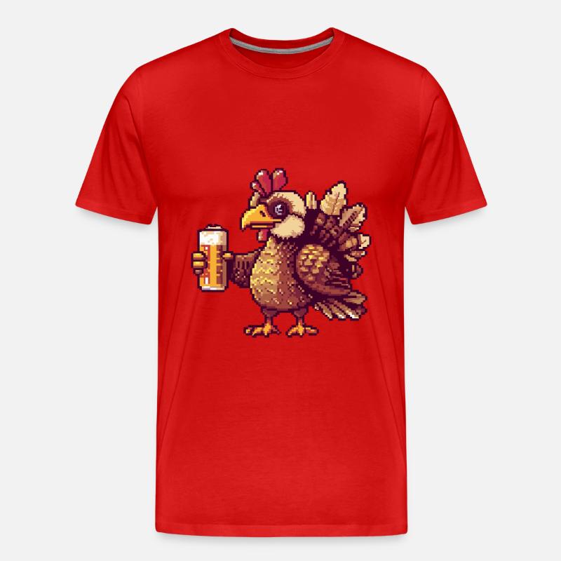 Truthahn Pixel Bier - Männer Premium Bio T-Shirt - Rot