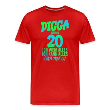 20. Geburtstag Digga ich bin 20 Ich Kann Alles - Männer Premium Bio T-Shirt - Rot - Vorne - Damien (186cm)