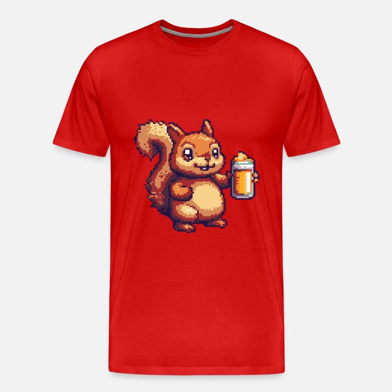 Eichhörnchen Pixel Bier - Männer Premium Bio T-Shirt - Rot