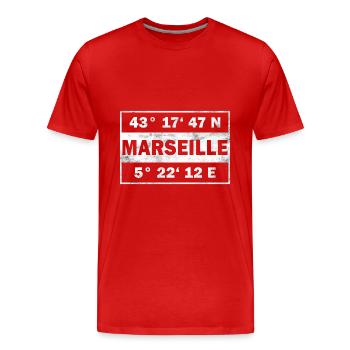Marseille Coordonnées Ville France Marseille - T-shirt bio Premium Homme - rouge - Devant - Damien (186cm)