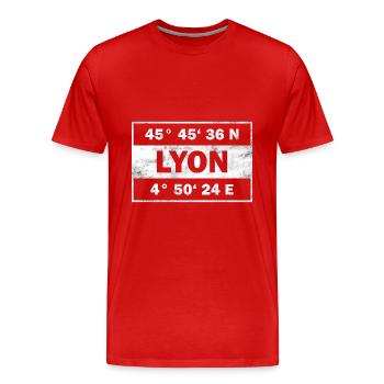 Lyon Coordonnées France Lyon - T-shirt bio Premium Homme - rouge - Devant - Damien (186cm)