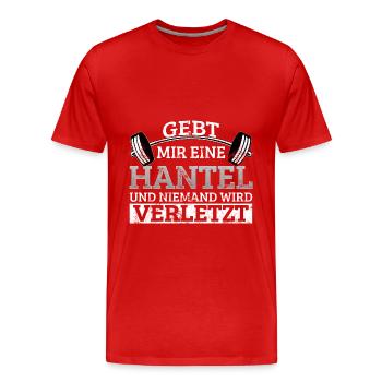 Gebt mir Hantel niemand wird verletzt Gym Spruch - Männer Premium Bio T-Shirt - Rot - Vorne - Damien (186cm)