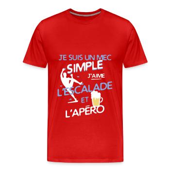 Un mec simple: J'aime l'escalade et l'apéro - T-shirt bio Premium Homme - rouge - Devant - Damien (186cm)