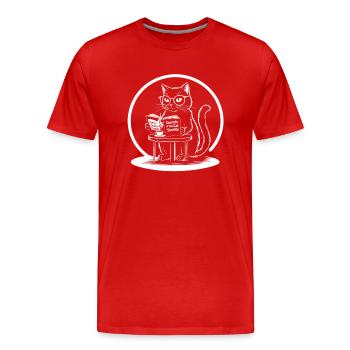 Chat intelligent lisant des livres secrets - T-shirt bio Premium Homme - rouge - Devant - Damien (186cm)