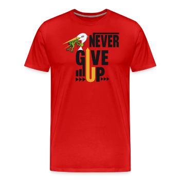 Never Give Up 🐸 Niemals aufgeben Frosch vs Storch - Männer Premium Bio T-Shirt - Rot - Vorne - Damien (186cm)