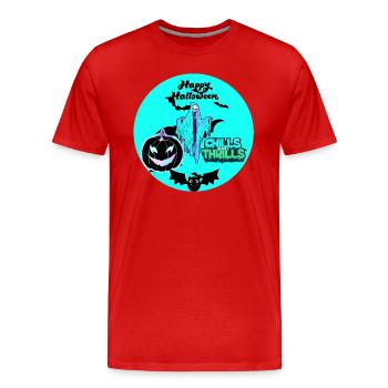 Halloween, bats and pumpkin - Men's Premium Organic T-Shirt - red - Front - Damien (186cm)